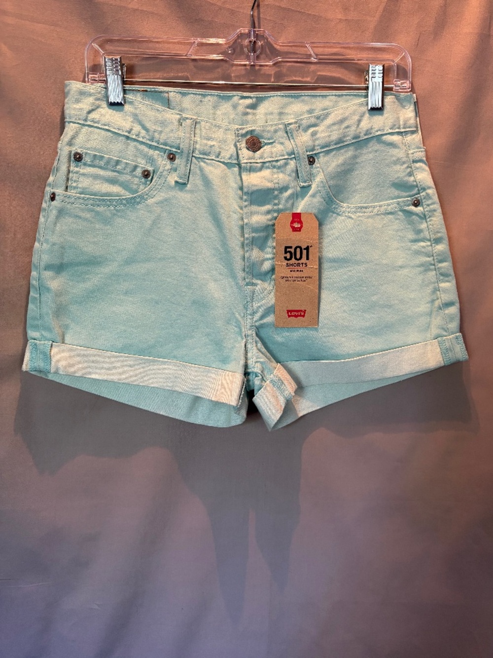 Levi's 501 Mid Rise Jean shorts, Light Green color Size 28 (NWT)